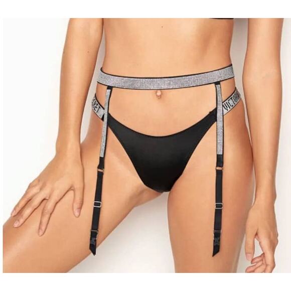 Victoria's Secret Shine on Garter Belt in Black and Rhinestone - M/L - Picture 1 of 6
